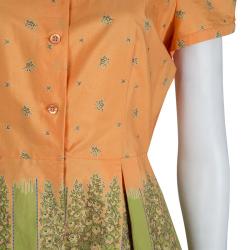 Pre Owned Prada Orange Floral Printed Box Pleat Detail Short Sleeve Shirt M