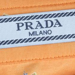 Pre Owned Prada Orange Floral Printed Box Pleat Detail Short Sleeve Shirt M