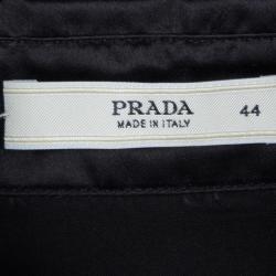 Pre Owned Prada Black Silk Pleated Button Down Belted Dress M
