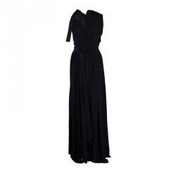 Pre Owned Prada Black Silk Ruched Halter Gown M