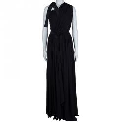 Pre Owned Prada Black Silk Ruched Halter Gown M