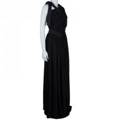 Pre Owned Prada Black Silk Ruched Halter Gown M