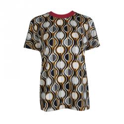 Pre Owned Prada Multicolor Printed Jersey Contrast Rib Trim Detail T-Shirt M
