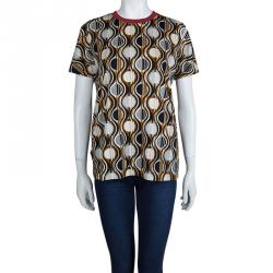 Pre Owned Prada Multicolor Printed Jersey Contrast Rib Trim Detail T-Shirt M