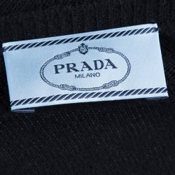 Pre Owned Prada Black Wool Striped V-Neck Oversized Sweater S