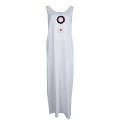 Pre Owned Prada White Jersey Floral Applique Detail Sleeveless Maxi Dress S