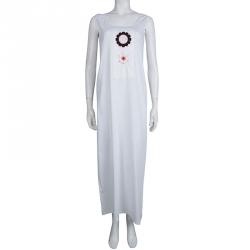 Pre Owned Prada White Jersey Floral Applique Detail Sleeveless Maxi Dress S