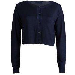 Pre Owned Prada Dark Blue Knit Long Sleeve Cropped Cardigan M