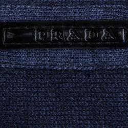 Pre Owned Prada Dark Blue Knit Long Sleeve Cropped Cardigan M