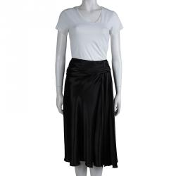 Prada Black Semi Pleated A-Line Skirt M 