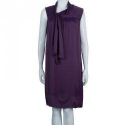 Pre Owned Prada Purple Ruffle Tie Detail Sleeveless Dress L