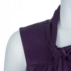 Pre Owned Prada Purple Ruffle Tie Detail Sleeveless Dress L