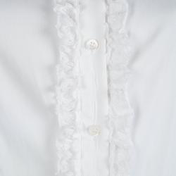 Pre Owned Prada White Lace Ruffle Detail Long Sleeve Button Front Shirt M
