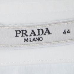 Pre Owned Prada White Lace Ruffle Detail Long Sleeve Button Front Shirt M
