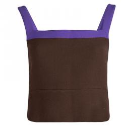 Pre Owned Prada Brown Textured Wool Contrast Strap Detail Cropped Top M