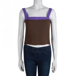 Pre Owned Prada Brown Textured Wool Contrast Strap Detail Cropped Top M