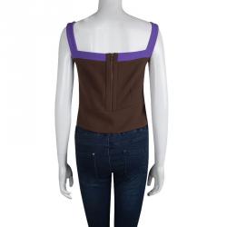 Pre Owned Prada Brown Textured Wool Contrast Strap Detail Cropped Top M