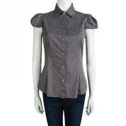 Pre Owned Prada Dark Grey Cap Sleeve Button Front Shirt M