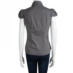 Pre Owned Prada Dark Grey Cap Sleeve Button Front Shirt M