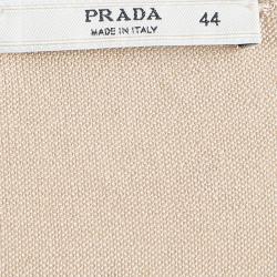 Pre Owned Prada Beige Silk Knit Pleated Front Bow Detail Top M
