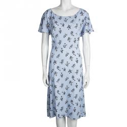 Pre Owned Prada Powder Blue Floral Printed Short Sleeve Dress L