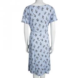 Pre Owned Prada Powder Blue Floral Printed Short Sleeve Dress L