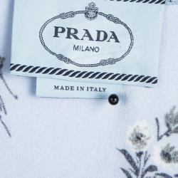 Pre Owned Prada Powder Blue Floral Printed Short Sleeve Dress L