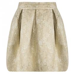 Pre Owned Prada Beige Floral Jacquard Pleated Mini Skirt M
