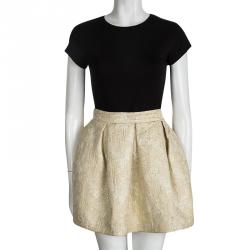 Pre Owned Prada Beige Floral Jacquard Pleated Mini Skirt M