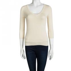 Pre Owned Prada Cream V-Neck Sweater M