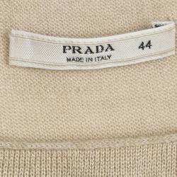 Pre Owned Prada Beige Knit Gathered Short Sleeve Top M