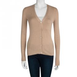 Pre Owned Prada Beige Knit Button Front Long Sleeve Cardigan M