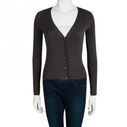 Pre Owned Prada Grey Knit Button Front Cashmere Cardigan S