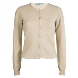 Pre Owned Prada Beige Contrast Piping Detail Long Sleeve Button Front Cardigan S