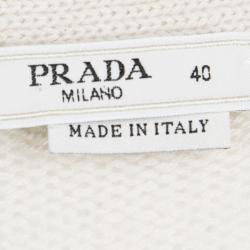 Pre Owned Prada Cream Knit Contrast Elbow Patch Detail Button Front Cardigan S