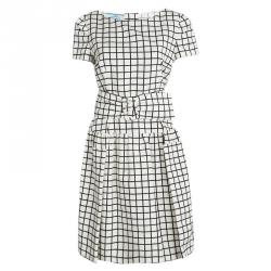 Prada Monochrome Checked Silk Belted Dress M
