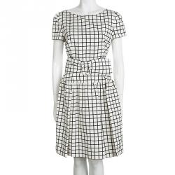 Prada Monochrome Checked Silk Belted Dress M