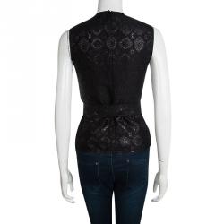 Pre Owned Prada Black Floral Lurex Jacquard Knit Belted Sleeveless Top S