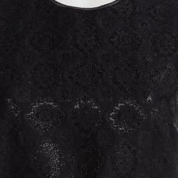 Pre Owned Prada Black Floral Lurex Jacquard Knit Belted Sleeveless Top S