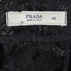 Pre Owned Prada Black Floral Lurex Jacquard Knit Trousres S