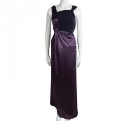 Pre Owned Prada Purple Silk Twist Strap Detail Draped A-Line Gown S