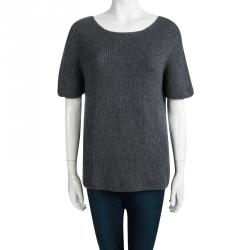 Prada Grey Cashmere Short Sleeve Sweater M