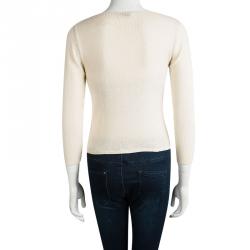 Pre Owned Prada Cream Contrast Bow Detail Sweater S