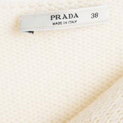 Pre Owned Prada Cream Contrast Bow Detail Sweater S