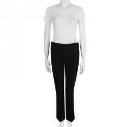 Pre Owned Prada Black Textured High Waist Straight Fit Trousers L