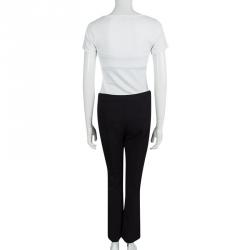 Pre Owned Prada Black Textured High Waist Straight Fit Trousers L
