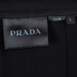 Pre Owned Prada Black Textured High Waist Straight Fit Trousers L