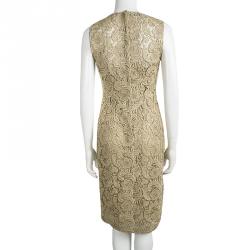 Pre Owned Prada Gold Lace Sleeveless Sheath Dress S