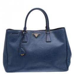 Pre Owned Prada Navy Blue Saffiano Lux Leather Large Tote