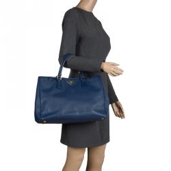 Pre Owned Prada Navy Blue Saffiano Lux Leather Large Tote